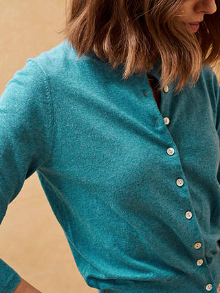 Brora Fine Cotton Knit Cardigan, Aquamarine
