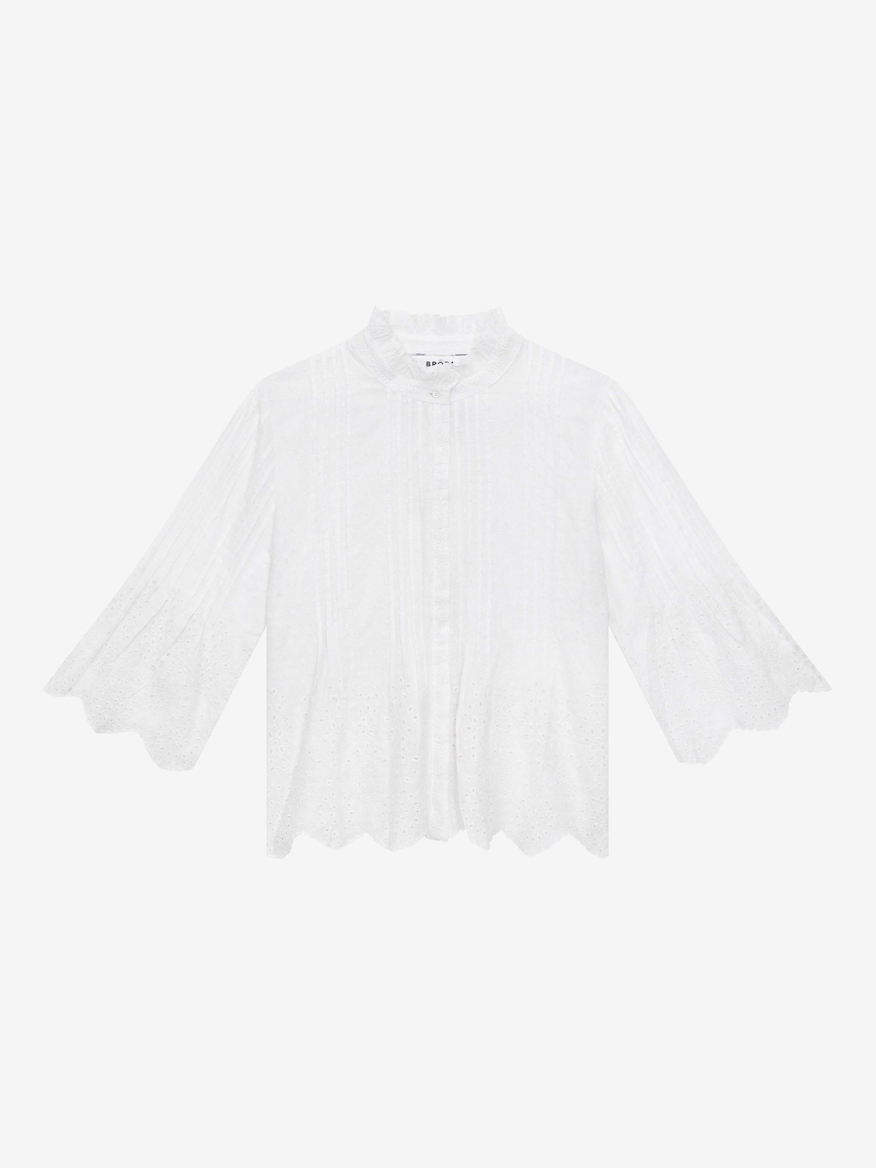 Brora Organic Cotton Broderie Anglaise Blouse, White, 6