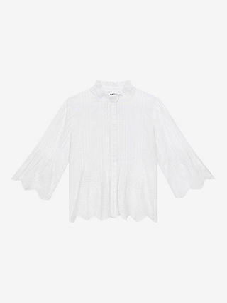 Brora Organic Cotton Broderie Anglaise Blouse, White