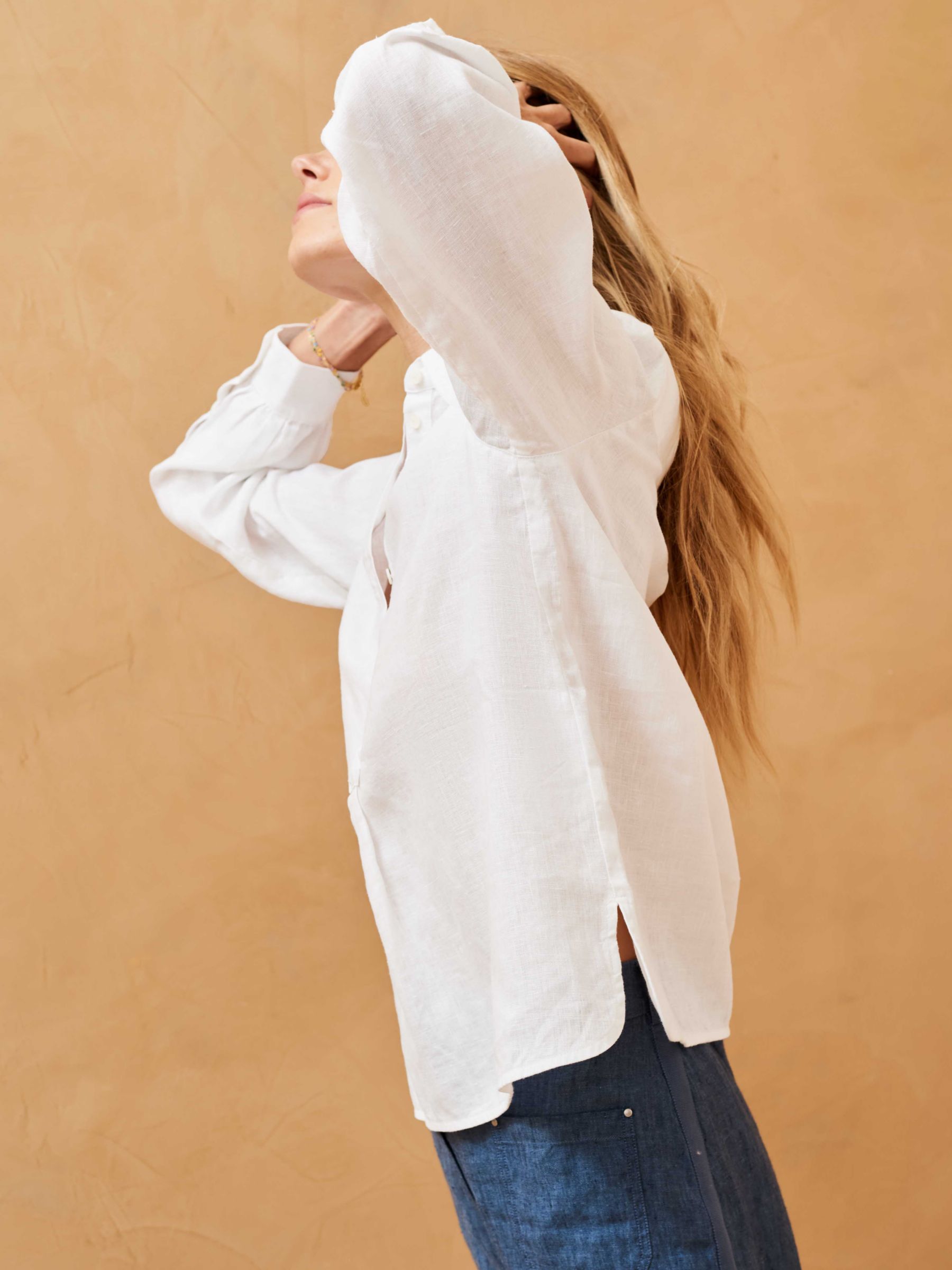 Brora Linen Tunic Shirt, White, 6