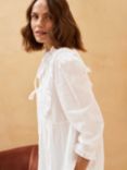 Brora Organic Textured Cotton Tie Neck Blouse, White