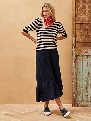 Brora Gauxy Linen Frill Midi Skirt, Navy