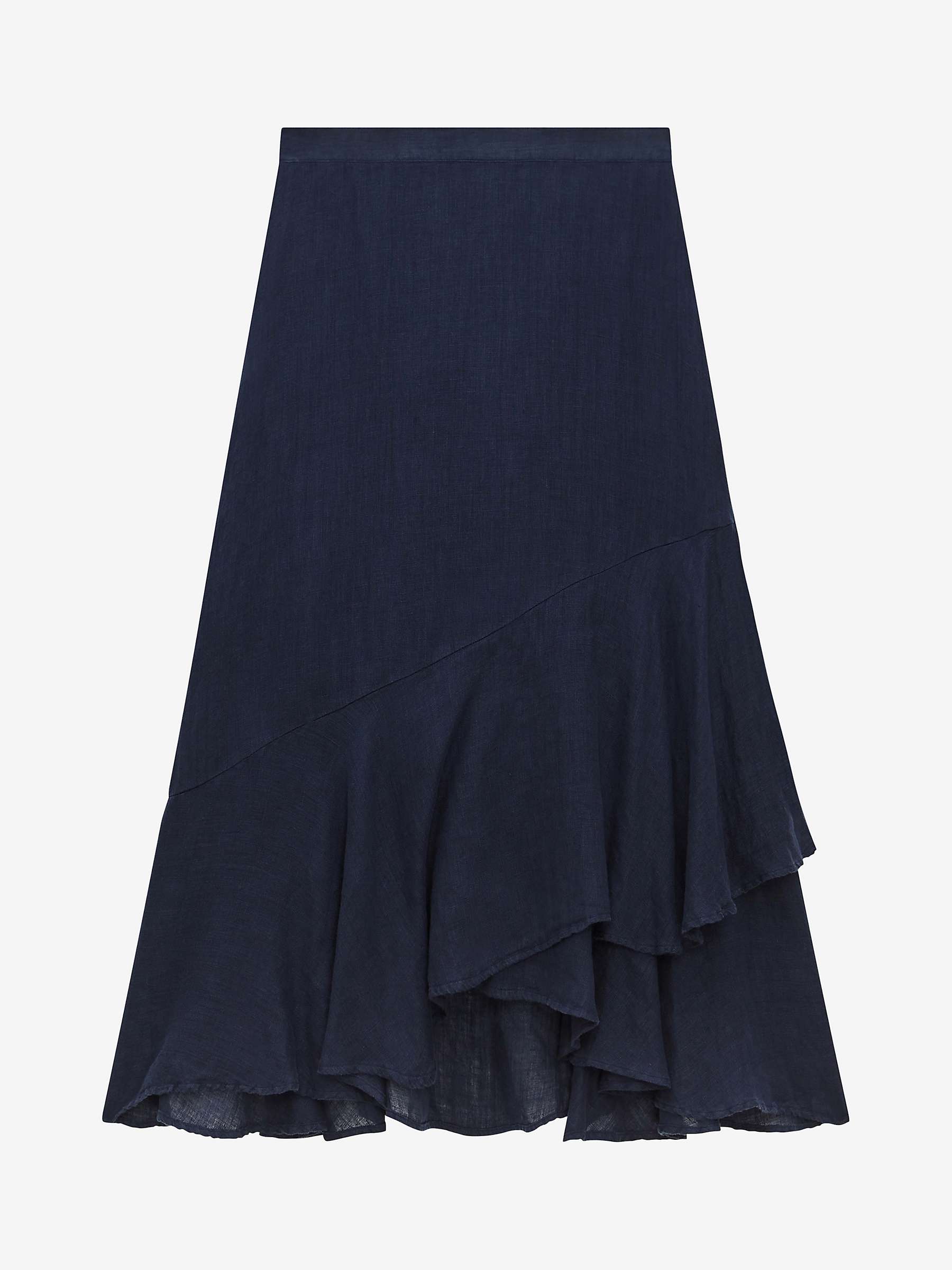 Buy Brora Gauxy Linen Frill Midi Skirt, Navy Online at johnlewis.com