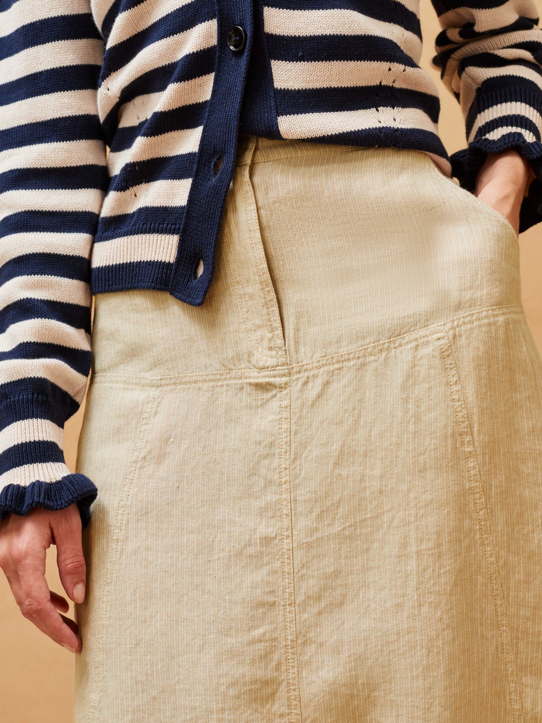 Brora Textured Stripe Linen Maxi Skirt, Natural, 6