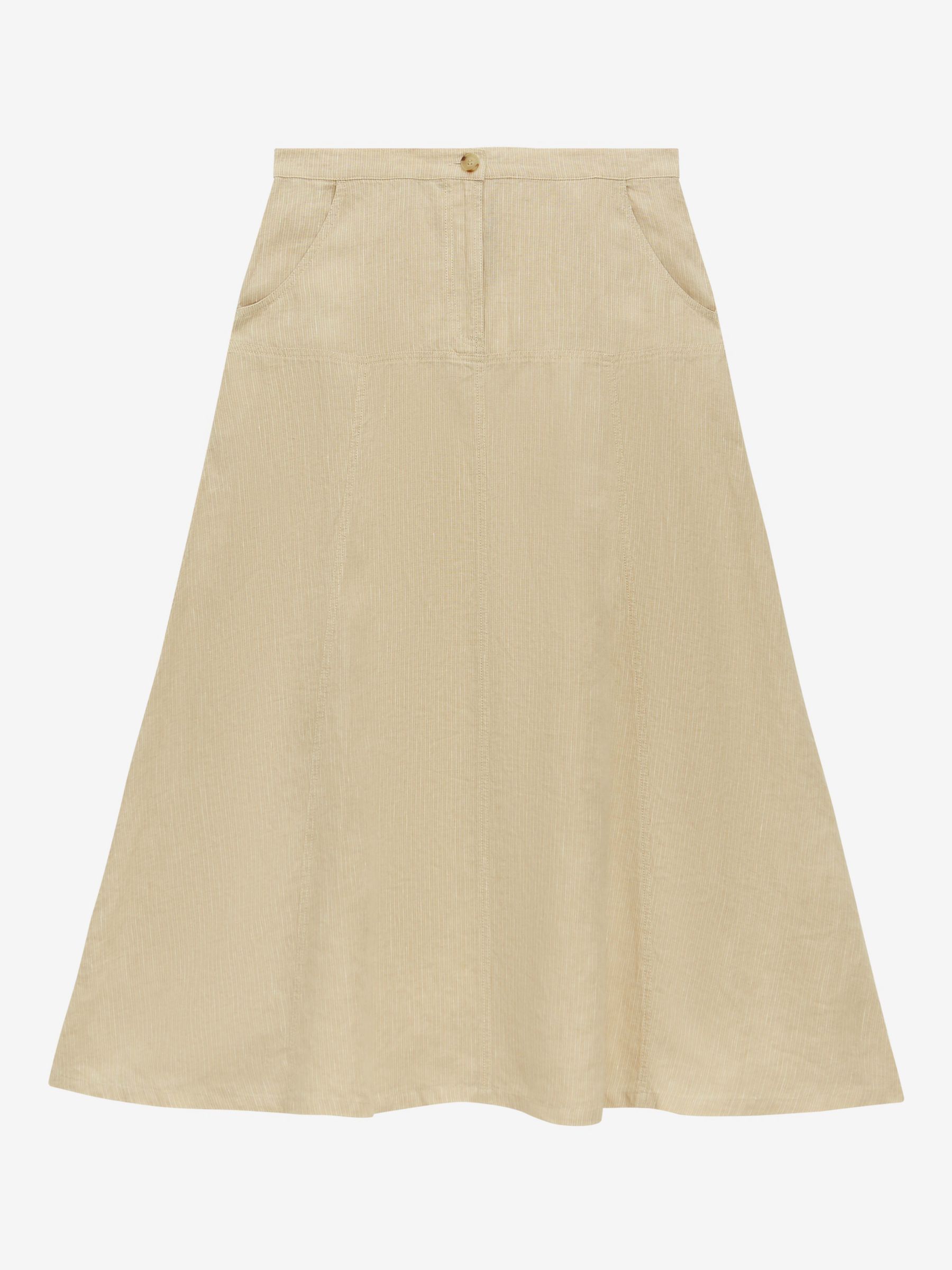 Brora Textured Stripe Linen Maxi Skirt, Natural, 6