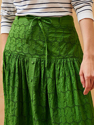 Brora Cotton Broderie Anglaise Midi Skirt, Nettle