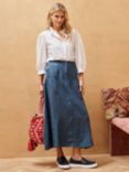 Brora Cross Weave Linen Maxi Skirt, Indigo, Indigo