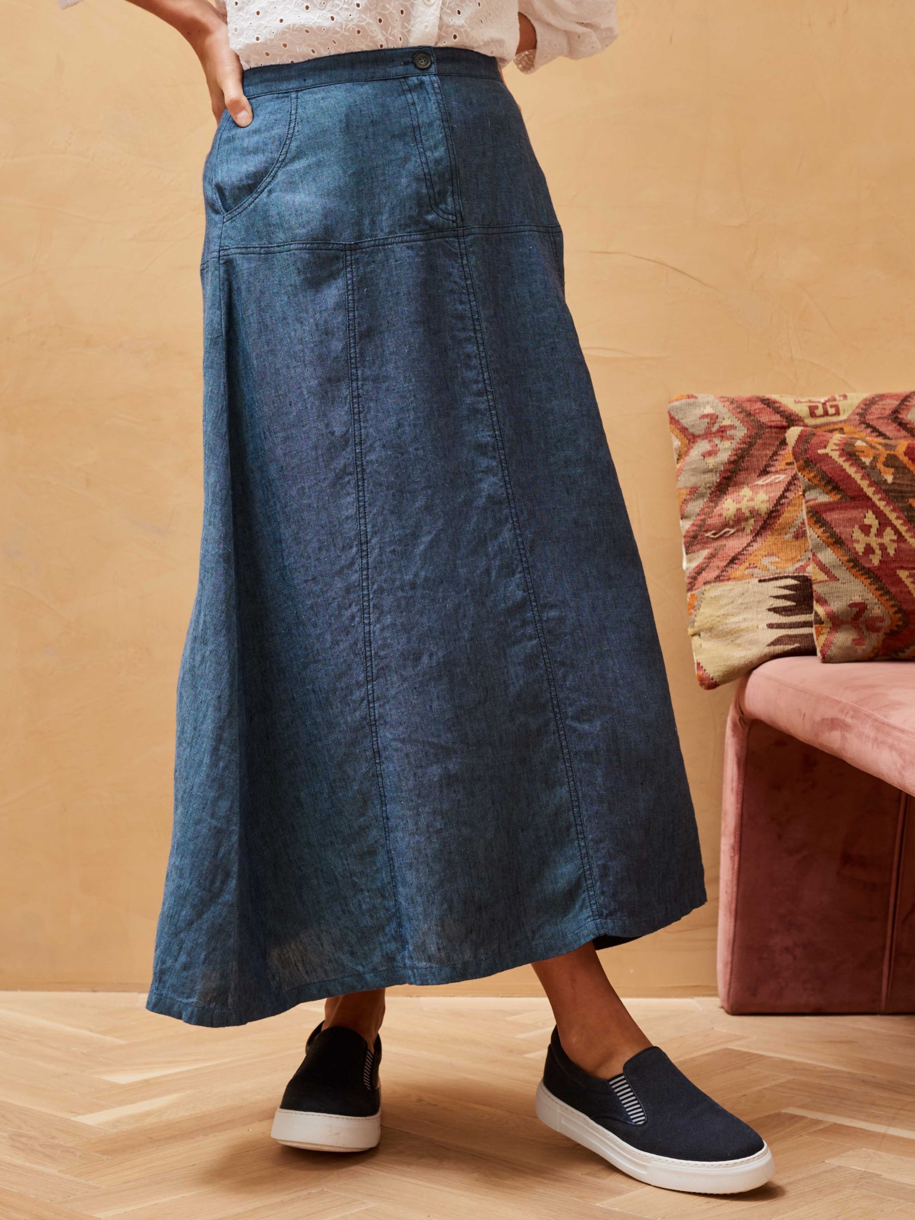 Buy Brora Cross Weave Linen Maxi Skirt, Indigo Online at johnlewis.com