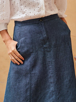 Brora Cross Weave Linen Maxi Skirt, Indigo