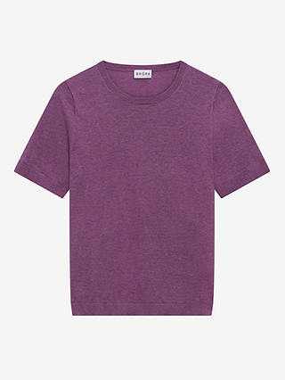 Brora Cotton Knitted Short Sleeve Top, Heather