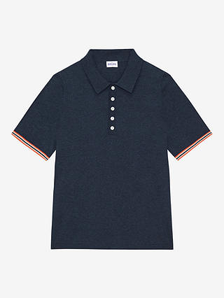 Brora Contrast Trim Cotton Polo Shirt, Navy
