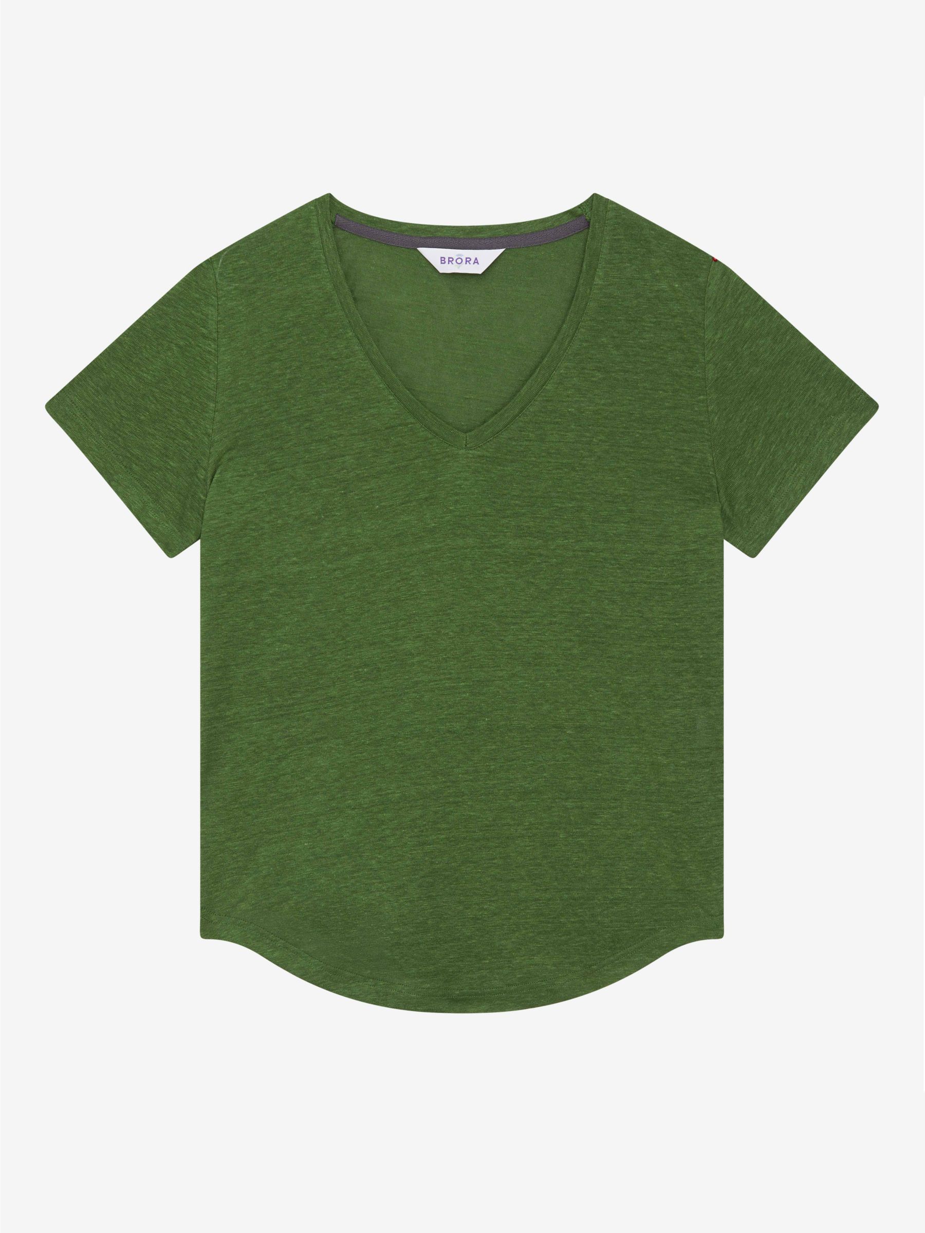 Brora Linen Knit V-Neck T-Shirt, Nettle, 6