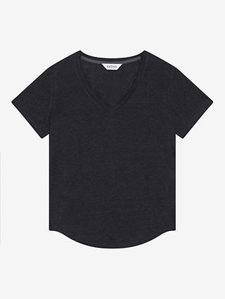 Brora Linen V-Neck T-Shirt, Ink