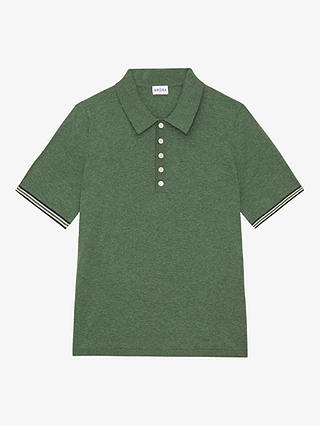Brora Contrast Trim Cotton Polo Shirt, Olive