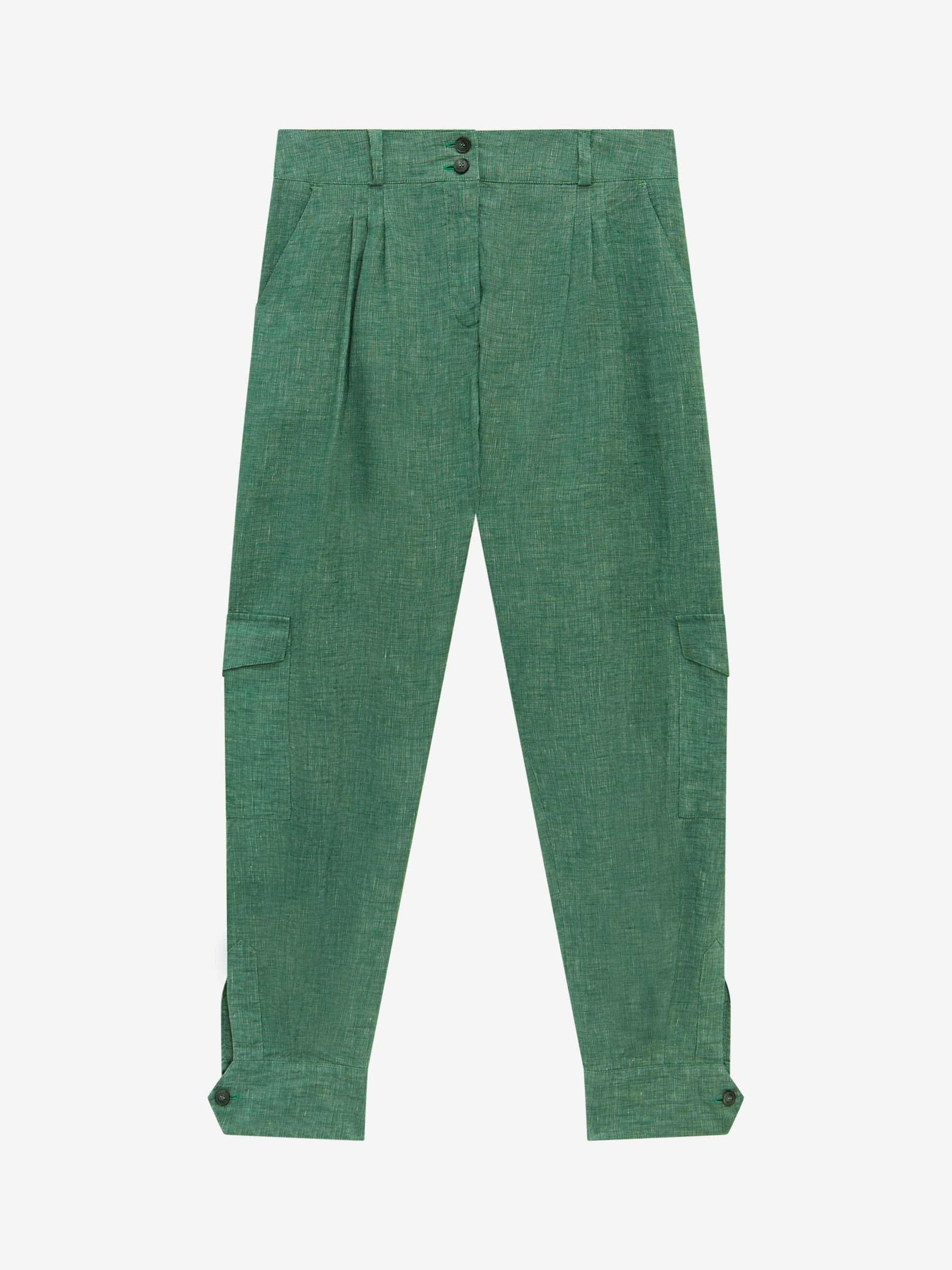 Brora Cross Dye Linen Cargo Trousers, Spruce, 6