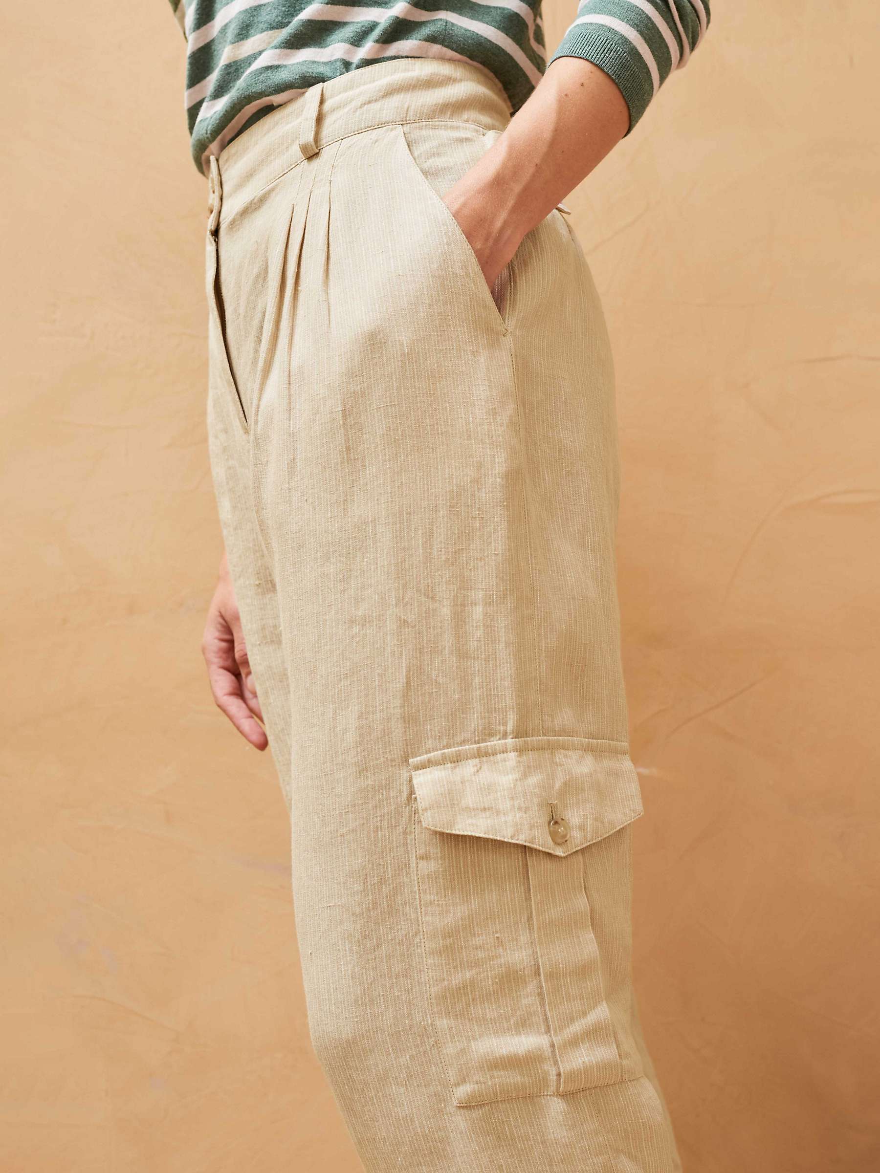 Buy Brora Textured Stripe Linen Cargo Trousers, Natural Online at johnlewis.com