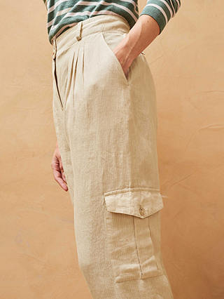 Brora Textured Stripe Linen Cargo Trousers, Natural