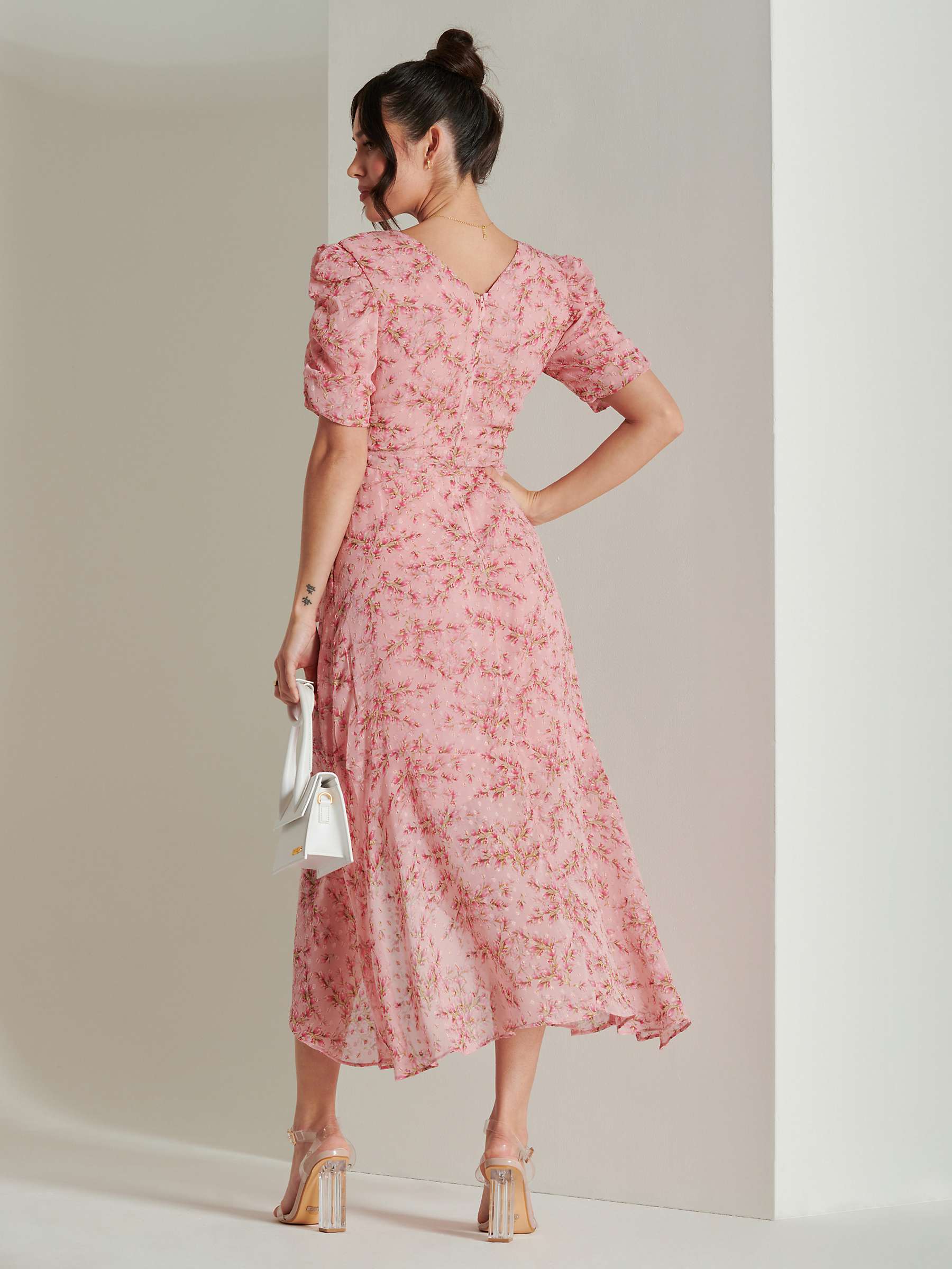 Buy Jolie Moi Floral Metallic Chiffon Dress Online at johnlewis.com