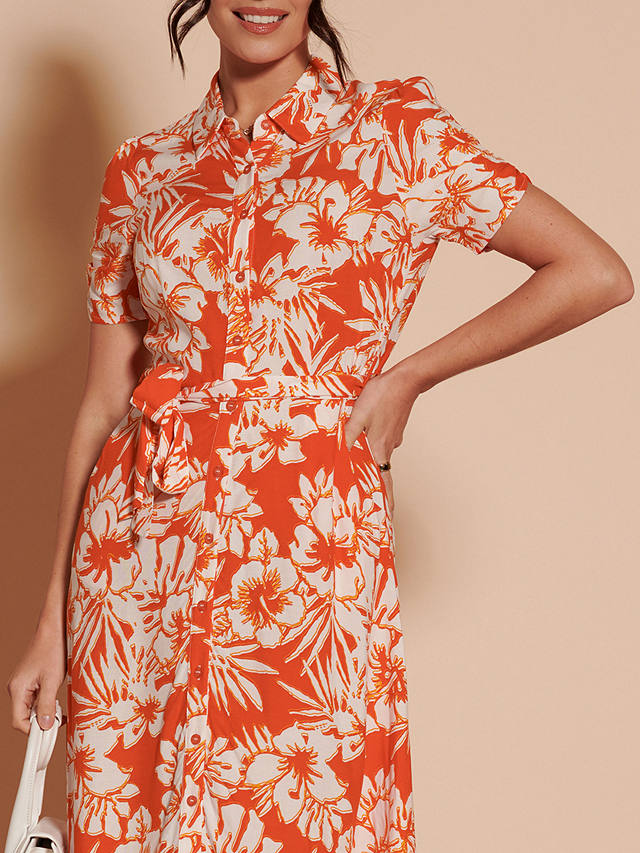 Jolie Moi Elsie Floral Linen Blend Shirt Maxi Dress, Orange/Multi