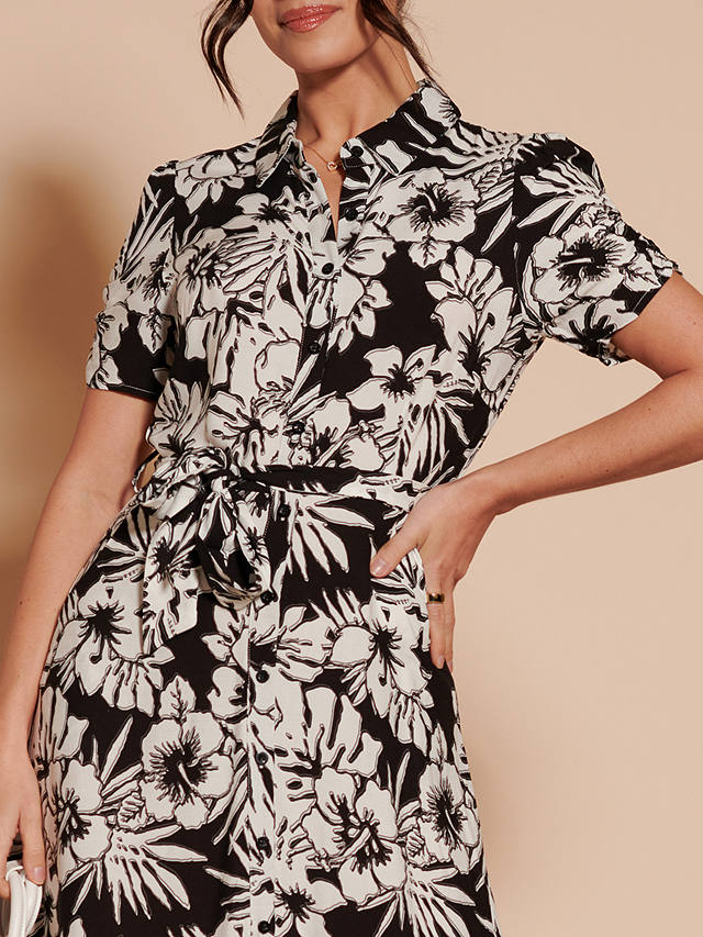 Jolie Moi Elsie Floral Linen Blend Shirt Maxi Dress, Black/Multi