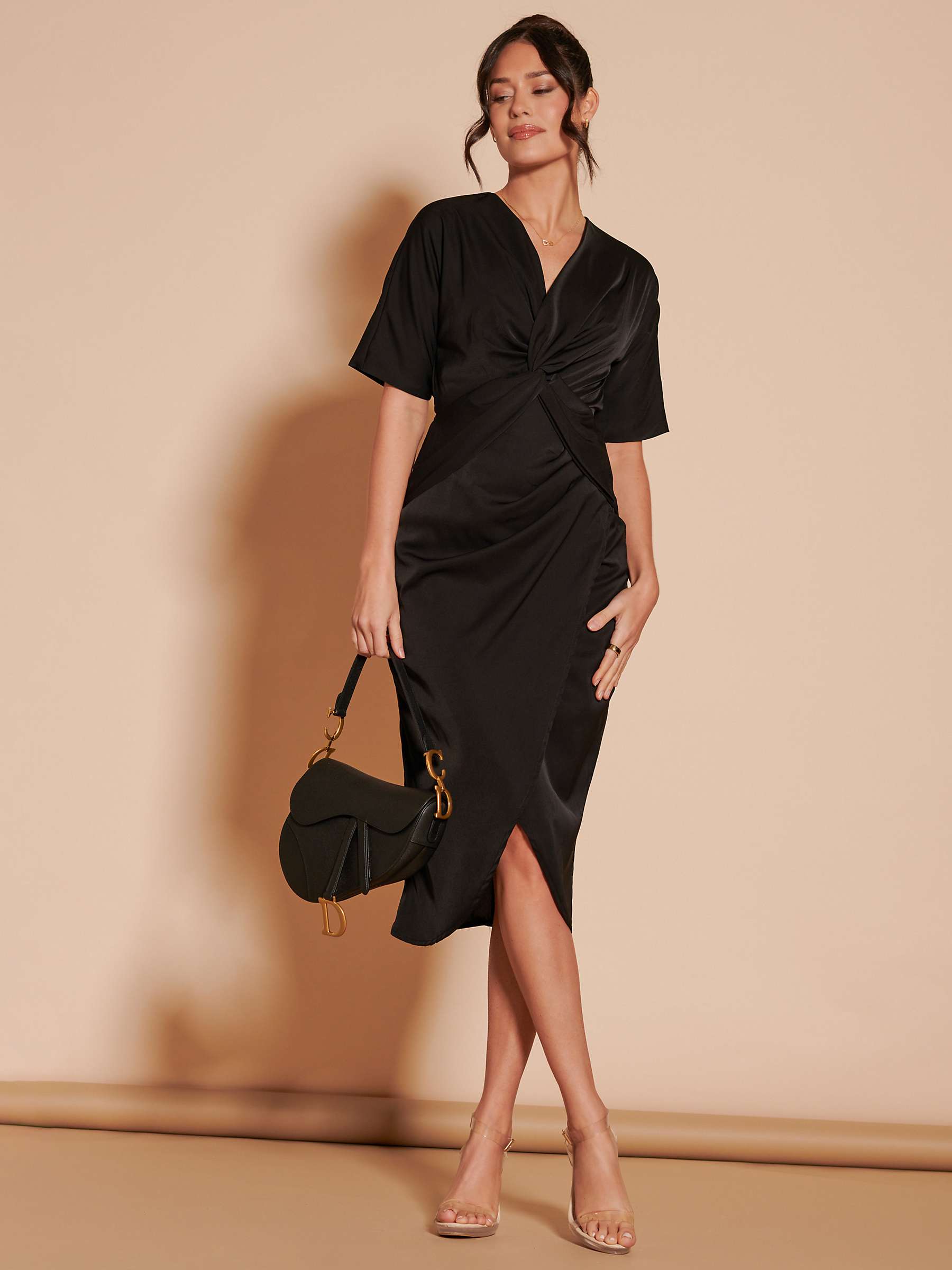Buy Jolie Moi Tulip Twist Front Midi Dress, Black Online at johnlewis.com