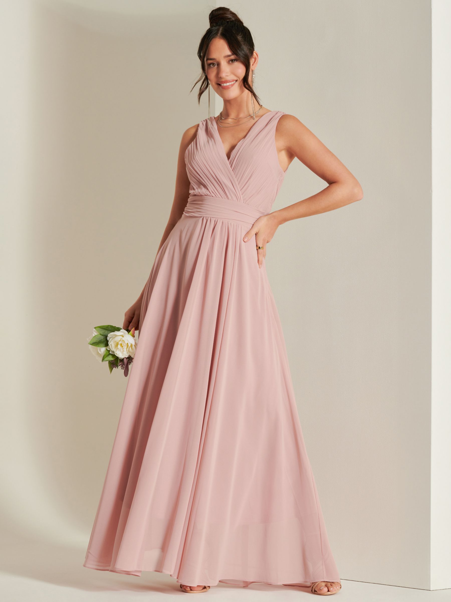 Jolie Moi Wrap Front Chiffon Maxi Dress, Mauve Pink, 6
