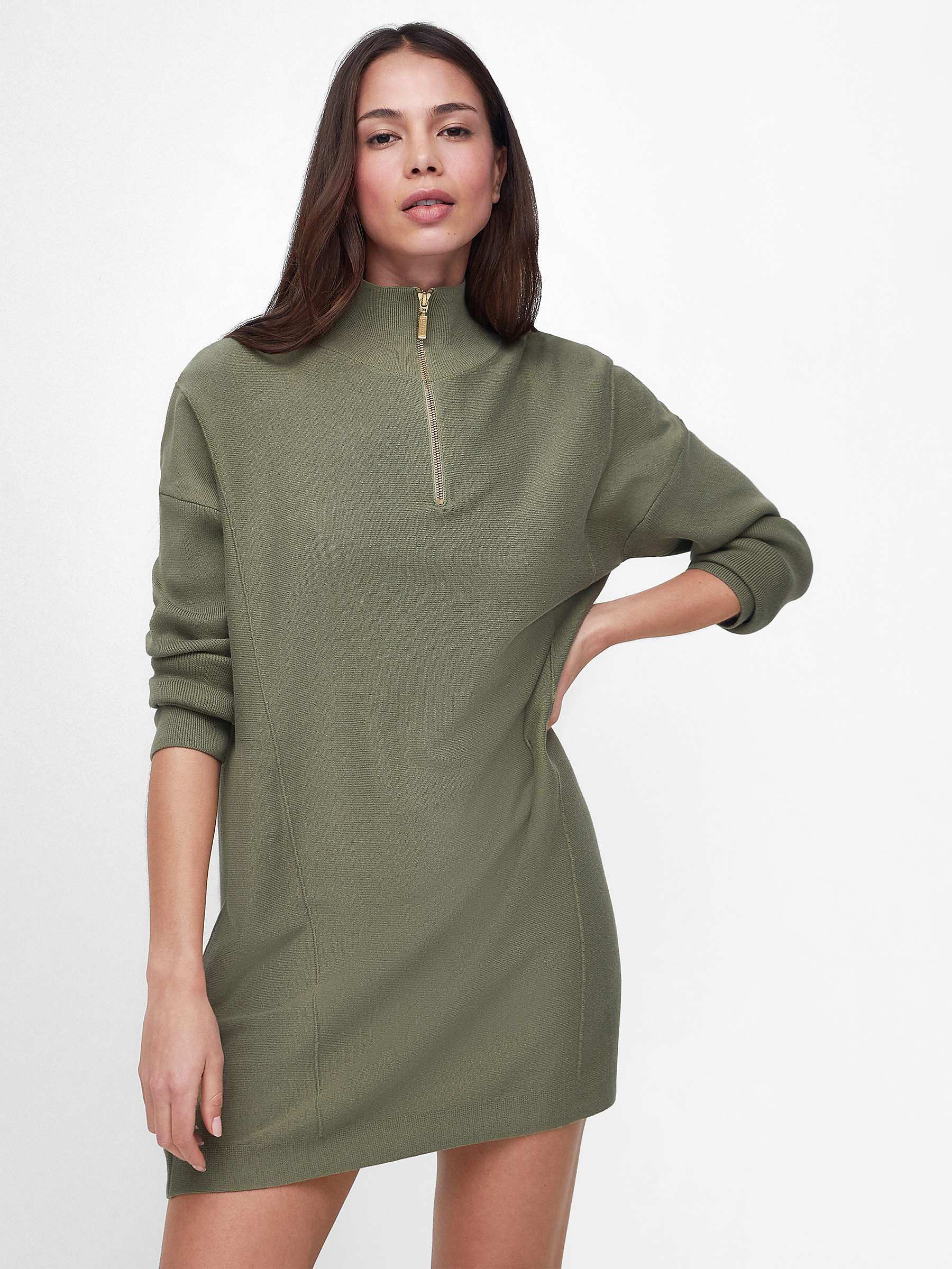 Buy Barbour International Louda Half Zip Mini Dress, Covert Green Online at johnlewis.com