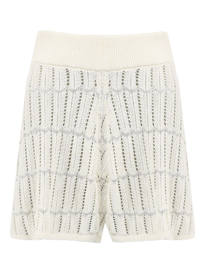 Ro&Zo Open Knit Cotton Blend Shorts, White, XS