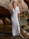 Ro&Zo Linen Blend Midi Crochet Dress, White