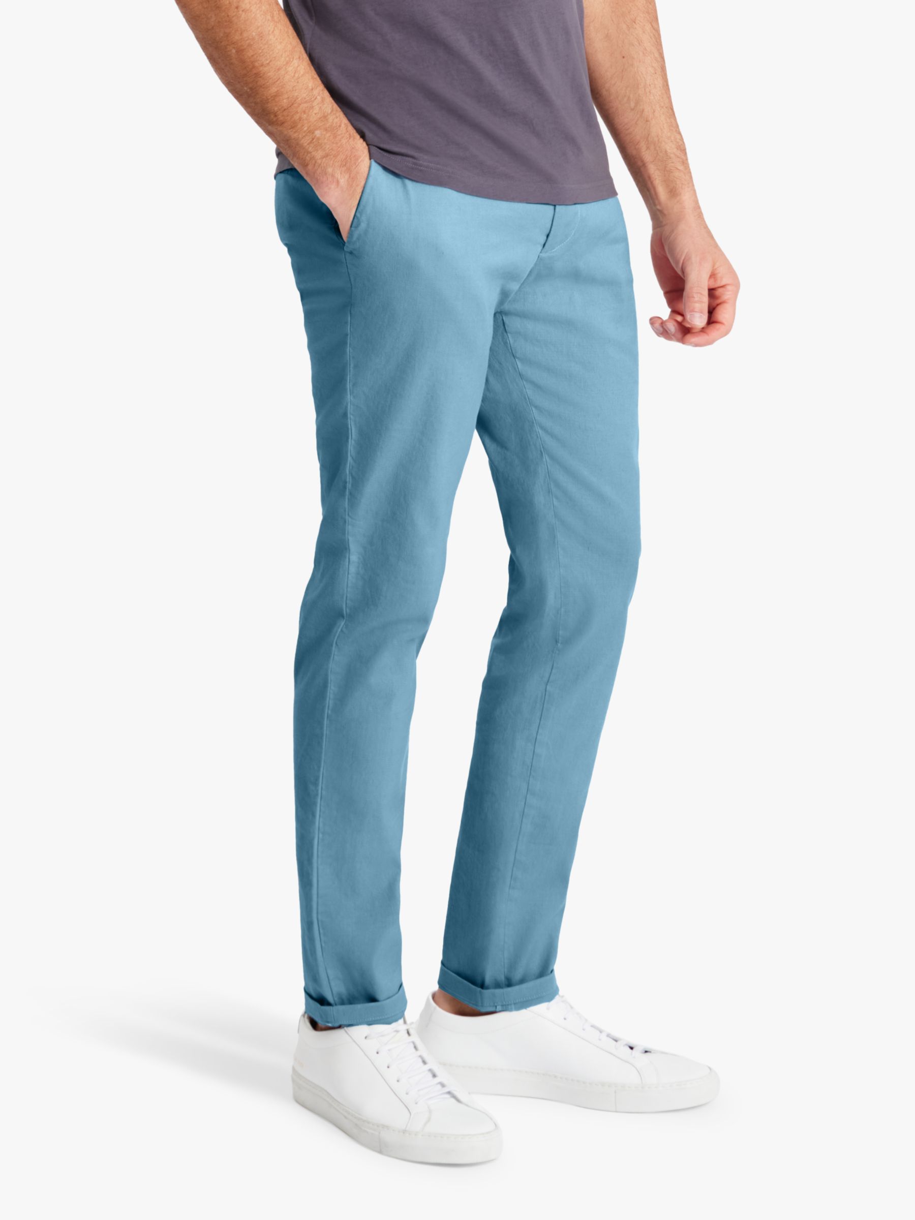 SPOKE Linen Sharps Slim Thigh Trousers, Aegean, W36/L34