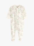 Lindex Baby Organic Cotton Sheep Print Sleepsuit, Light Dusty White