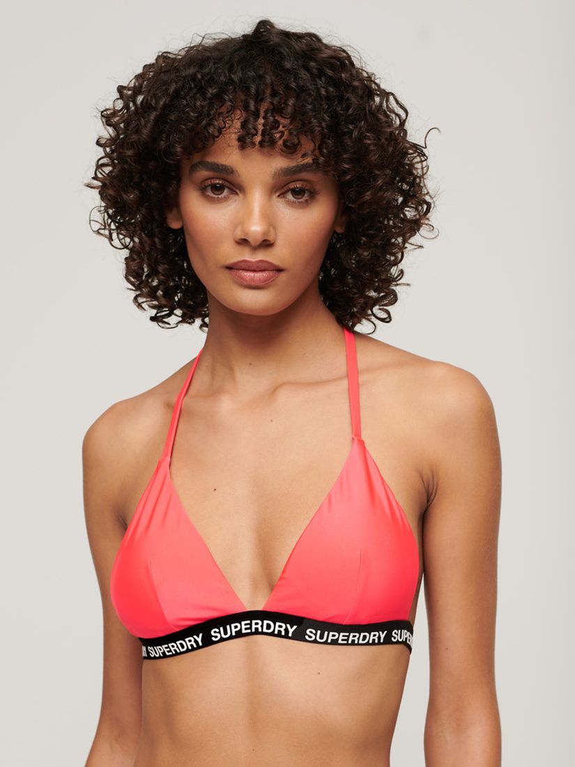 Superdry Triangle Elastic Bikini Top, Hyper Fire Pink, 16