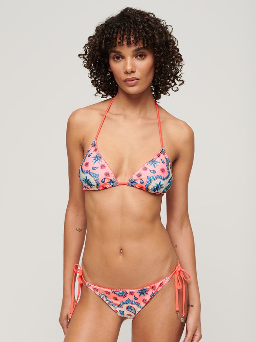 Superdry String Triangle Bikini Top, Pink Bandana/Multi, 10