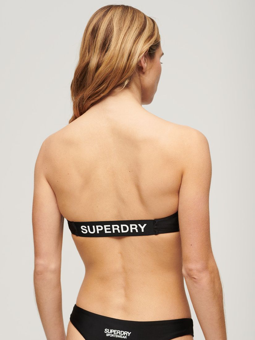 Superdry Logo Bandeau Bikini Top, Black, 16