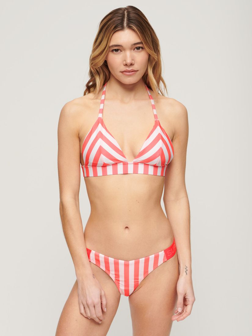 Superdry Striped Cheeky Bikini Bottoms, Pink/Multi, 8