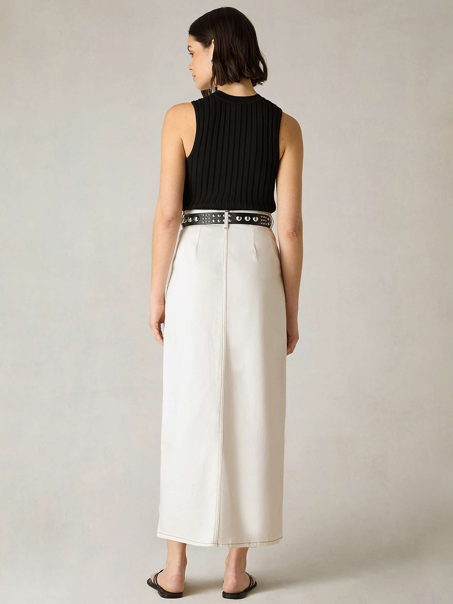 Buy Ro&Zo Petite Denim Midi Skirt, Ecru Online at johnlewis.com