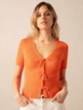 Ro&Zo Tie Front Ribbed Top, Orange