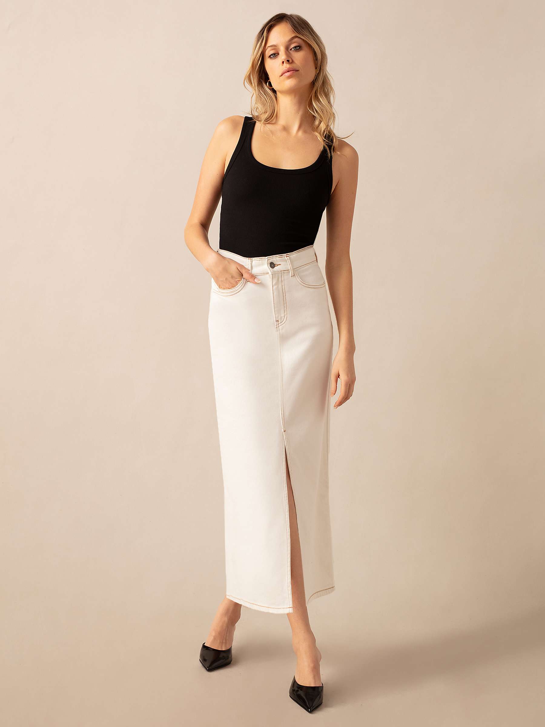 Buy Ro&Zo Denim Midi Skirt, Ecru Online at johnlewis.com