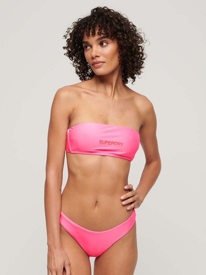 Superdry Logo Bandeau Bikini Top, Paparazzi Pink, 14
