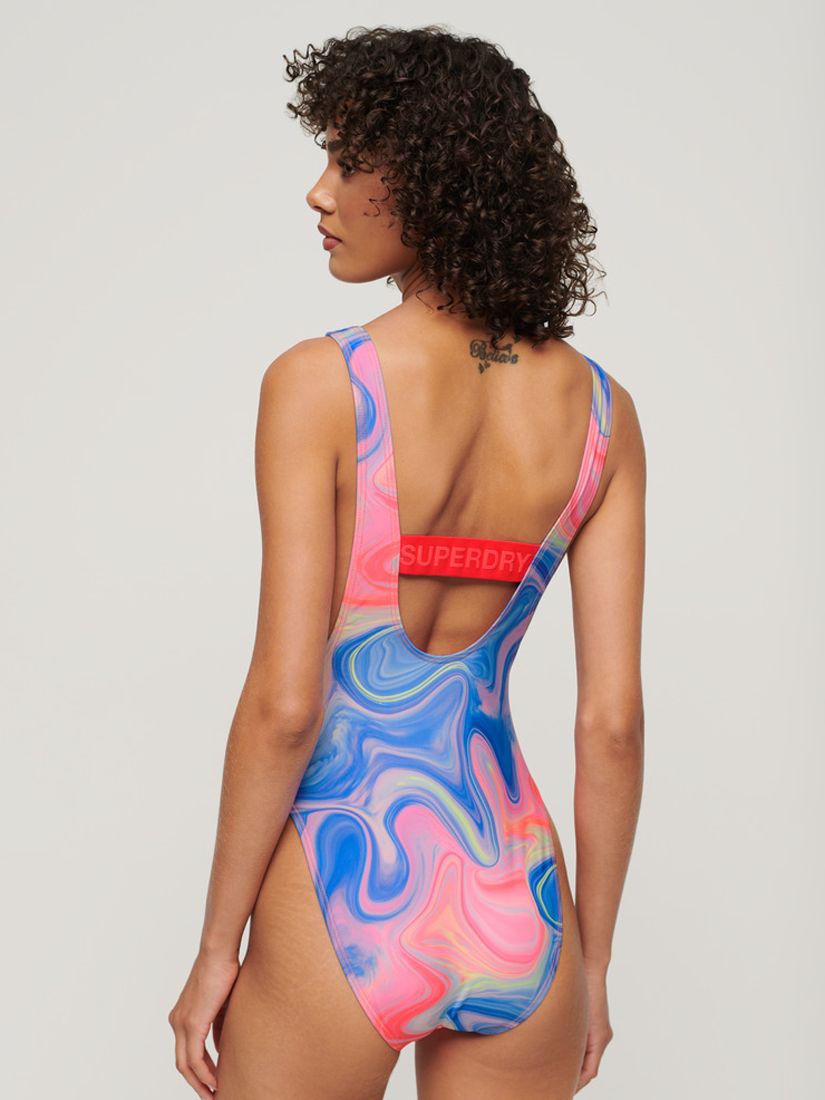 Superdry Printed Scoop Back Swimsuit, Multi, 14