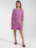 Hobbs Liana Pleat Hem Flippy Dress, Purple/Multi, Purple/Multi