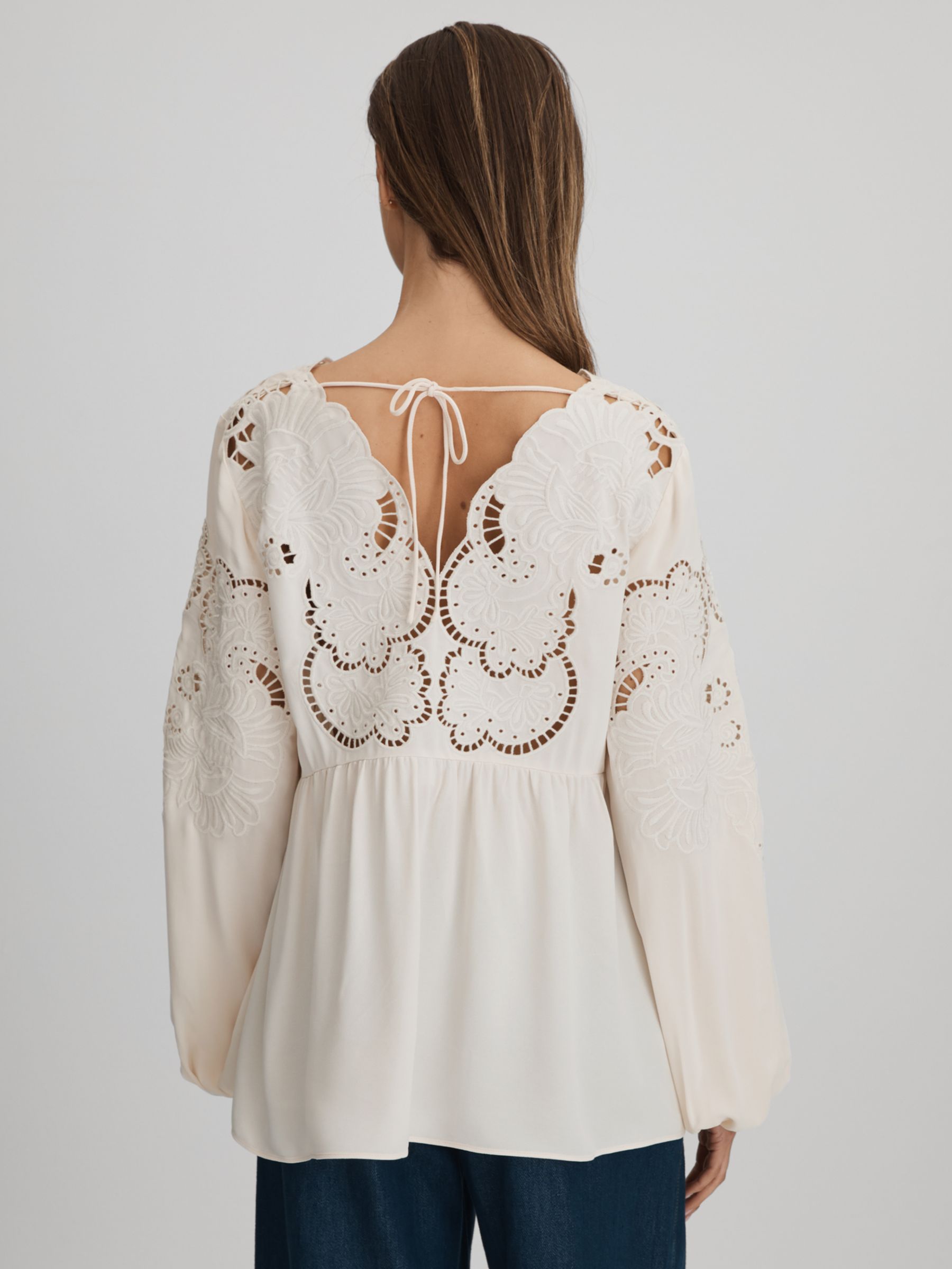 Buy Reiss Noa Embroidered Blouse, Cream Online at johnlewis.com