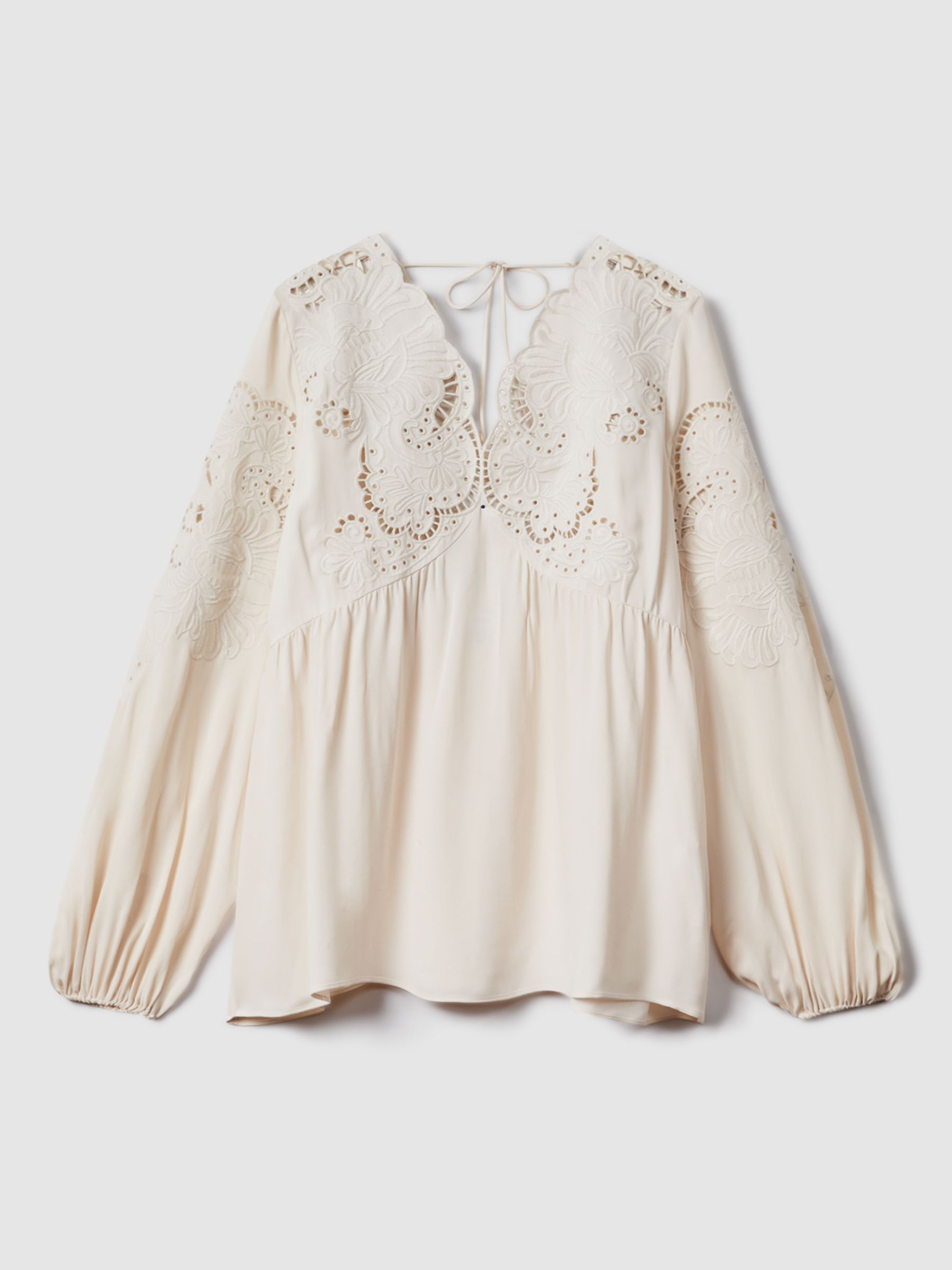 Reiss Noa Embroidered Blouse, Cream, 6