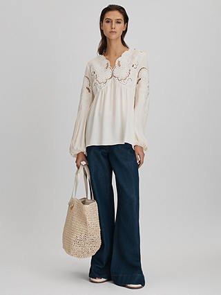 Reiss Noa Embroidered Blouse, Cream