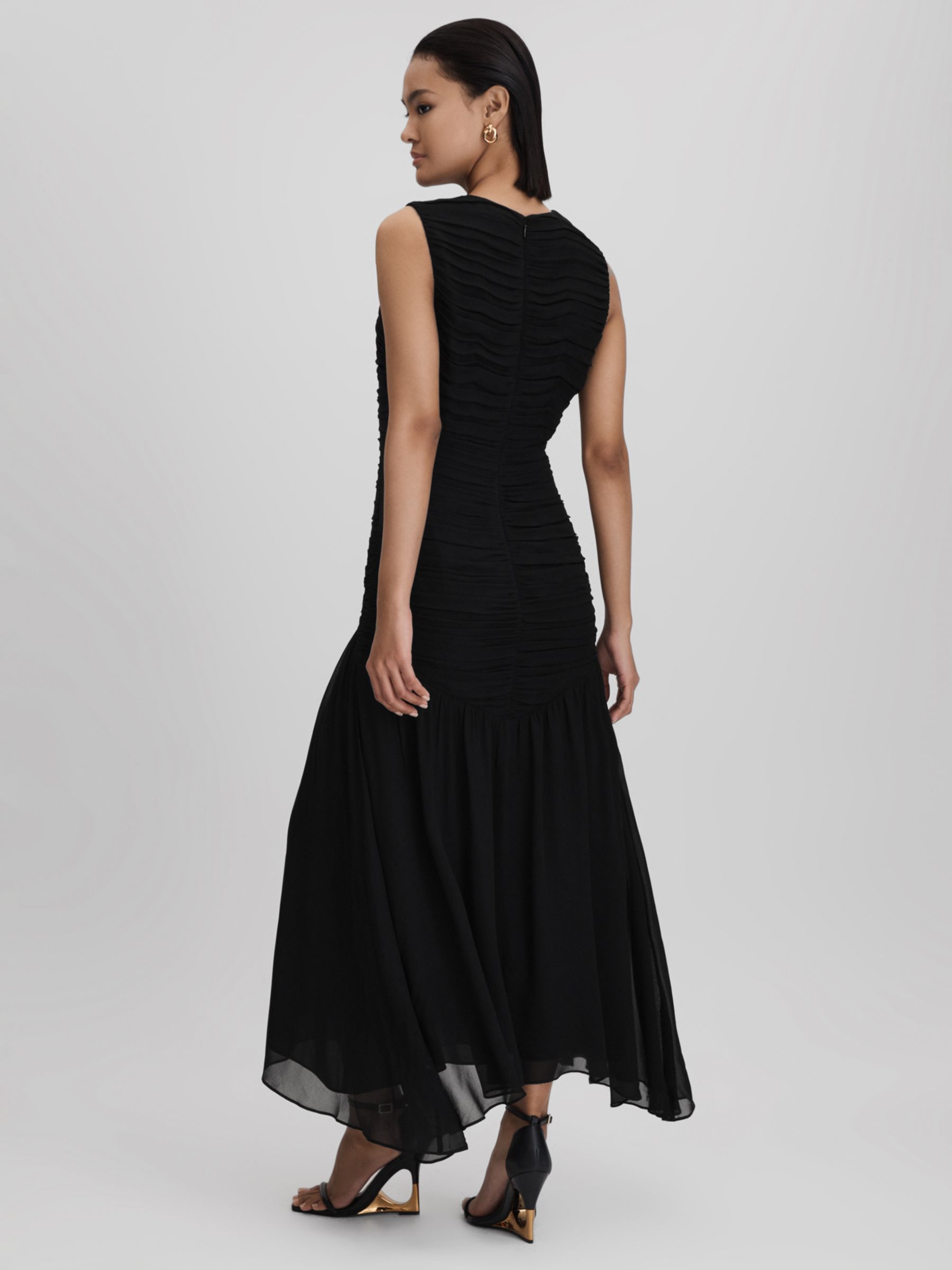 Reiss Saffy Ruched Midi Dress, Black, 6