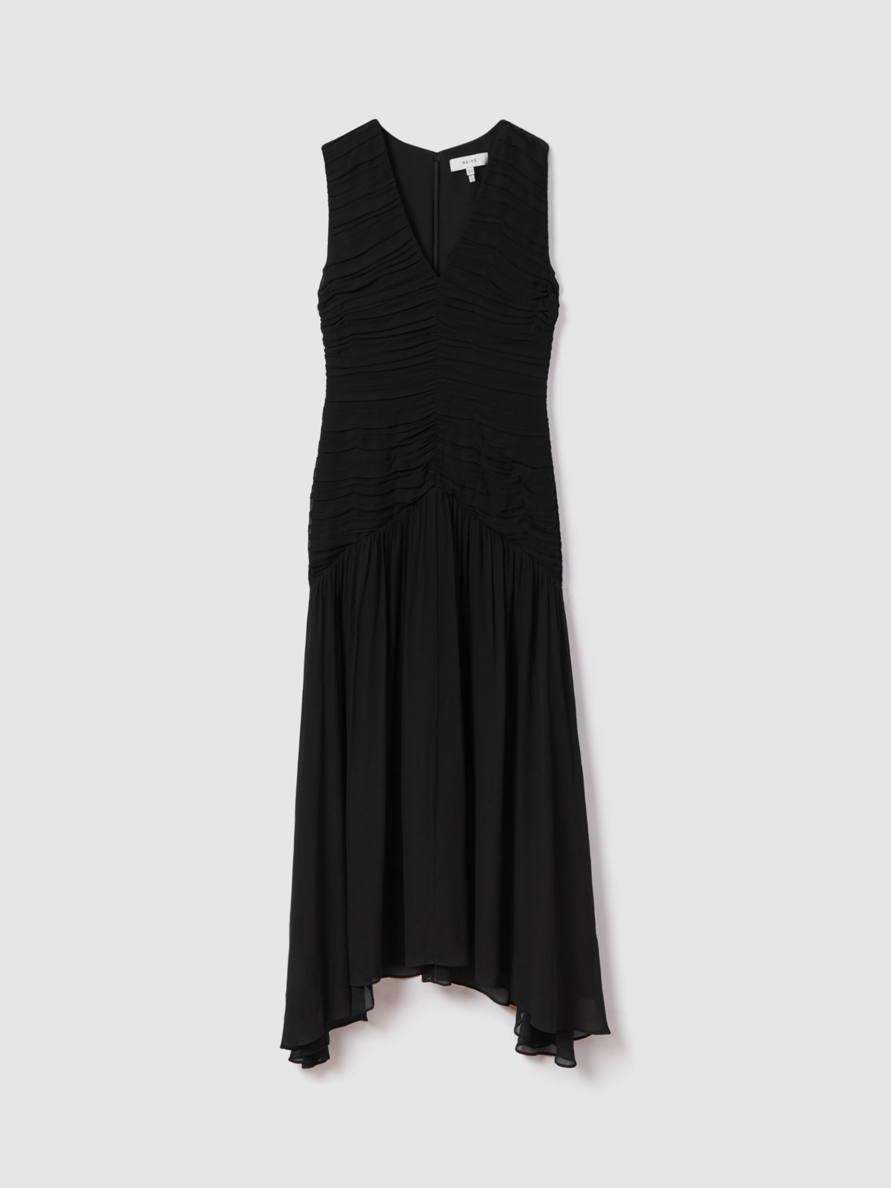 Reiss Saffy Ruched Midi Dress, Black, 6