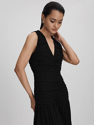 Reiss Saffy Ruched Midi Dress, Black