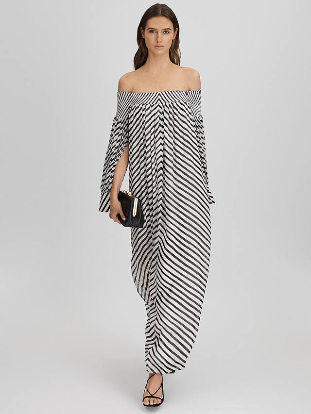Reiss Fabia Stripe Badot Maxi Dress, Black/Cream