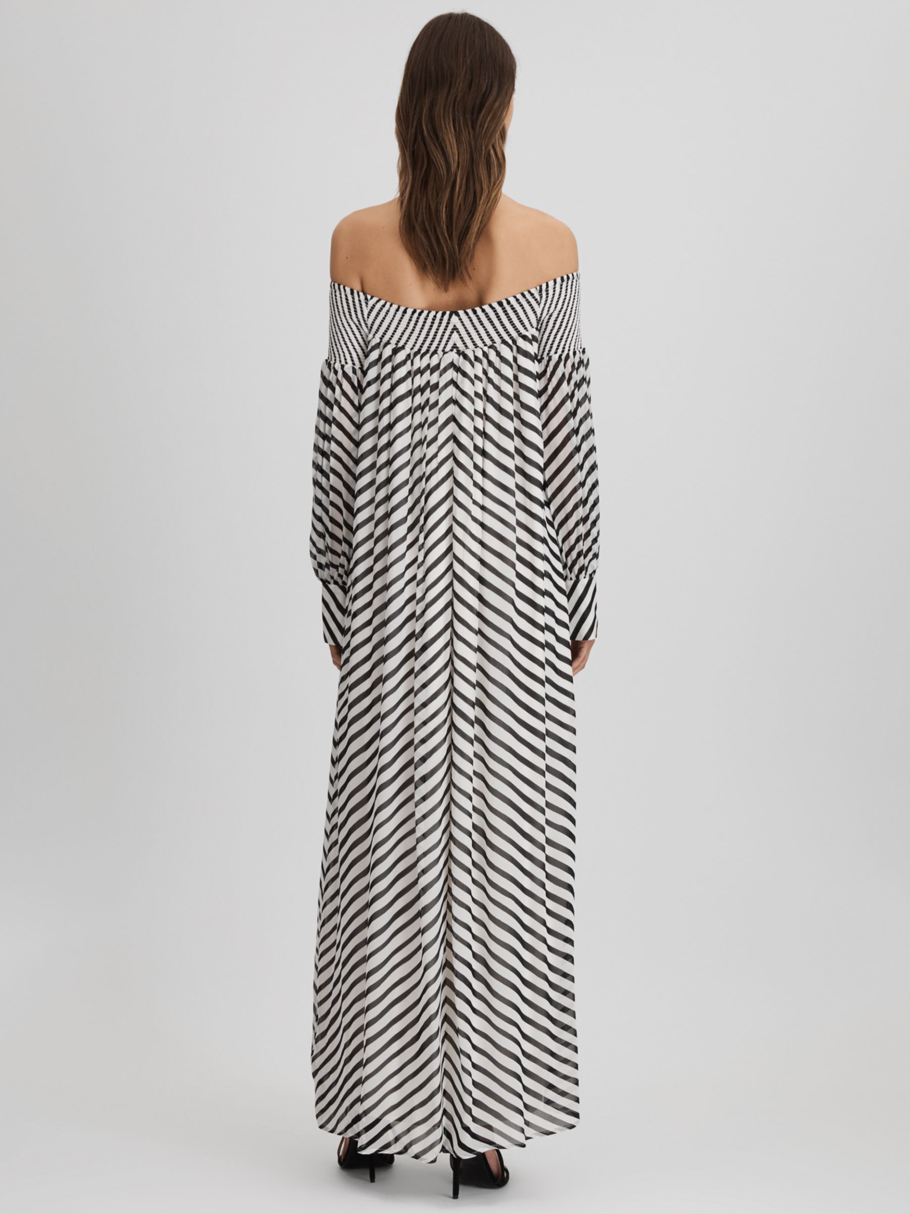 Reiss Fabia Stripe Badot Maxi Dress, Black/Cream, 6