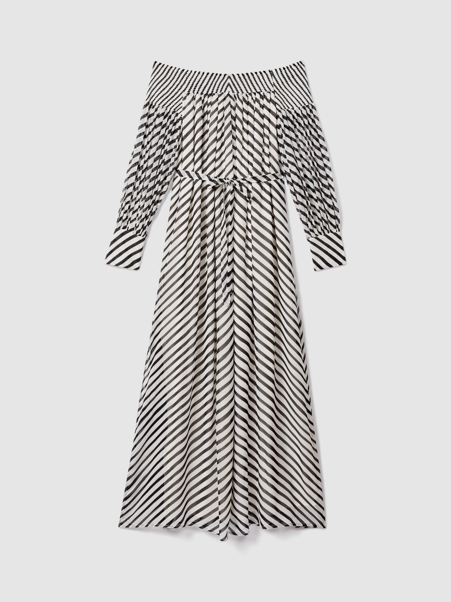Reiss Fabia Stripe Badot Maxi Dress, Black/Cream, 6